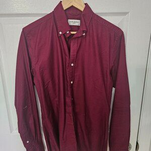 JOHN HENRIC Oxford Shirt 15 - 38 Burgundy Button Down Office Work
